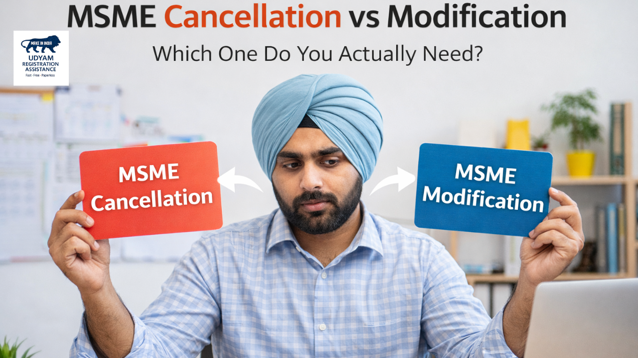 MSME Cancellation vs Modification | Udyam Update, Udyog Aadhaar Update & Renewal Guide